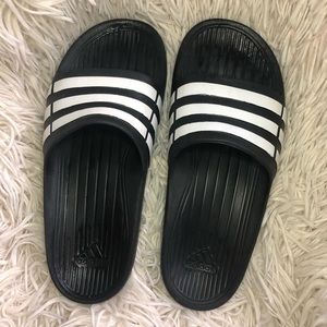 Black and White Adidas Slides